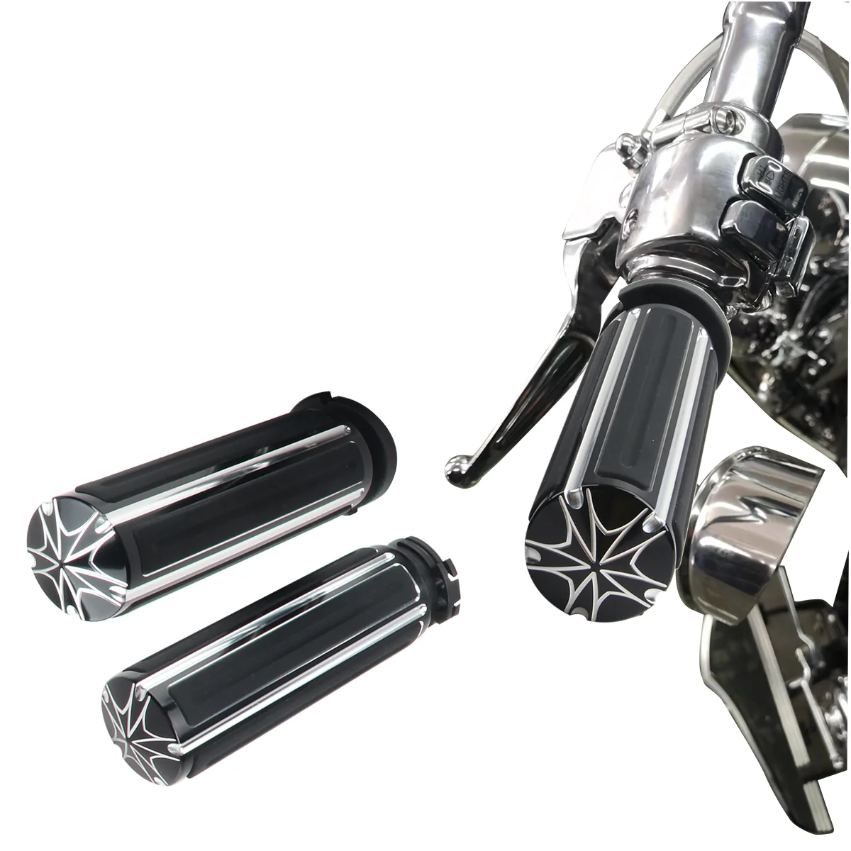 CNC throttle handle for electronic throttle on all Harley motorcycles with 1-inch handlebars
