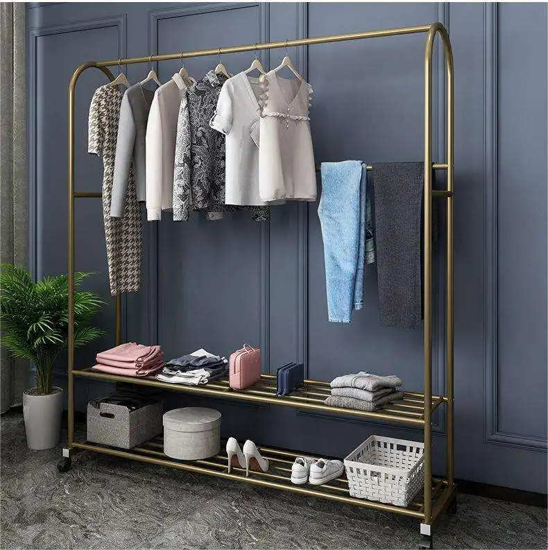 Wholesales Perchero Household Bedroom Modern Design Movable Clothing Coat Rack Clothes Shelf Garment Rack With Wheels