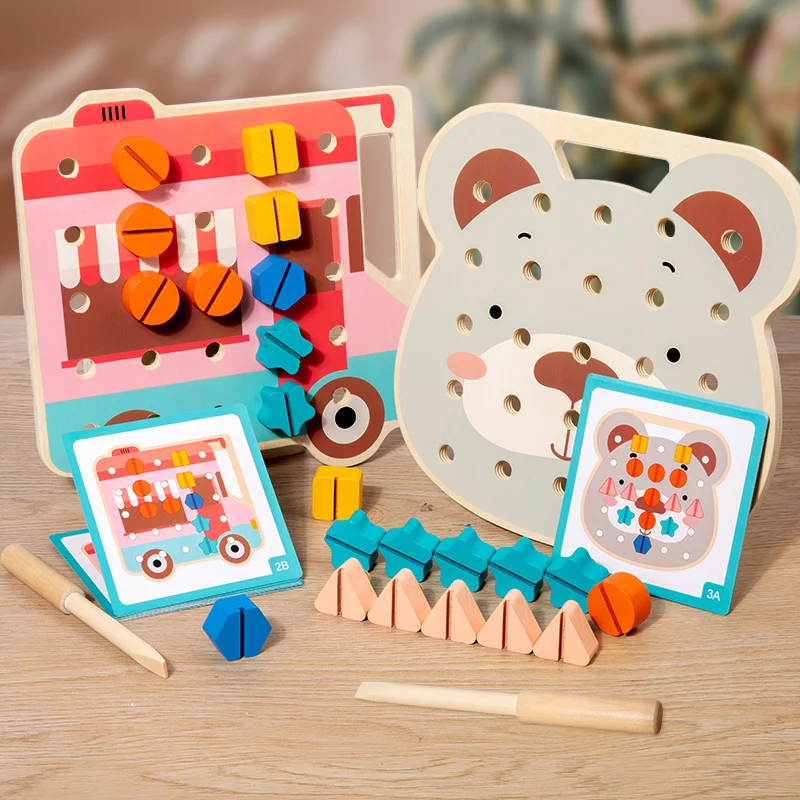 New Wooden Puzzle Children Assembly Montessori Shape Screw Toy Educational Toys For Toddlers Preschool