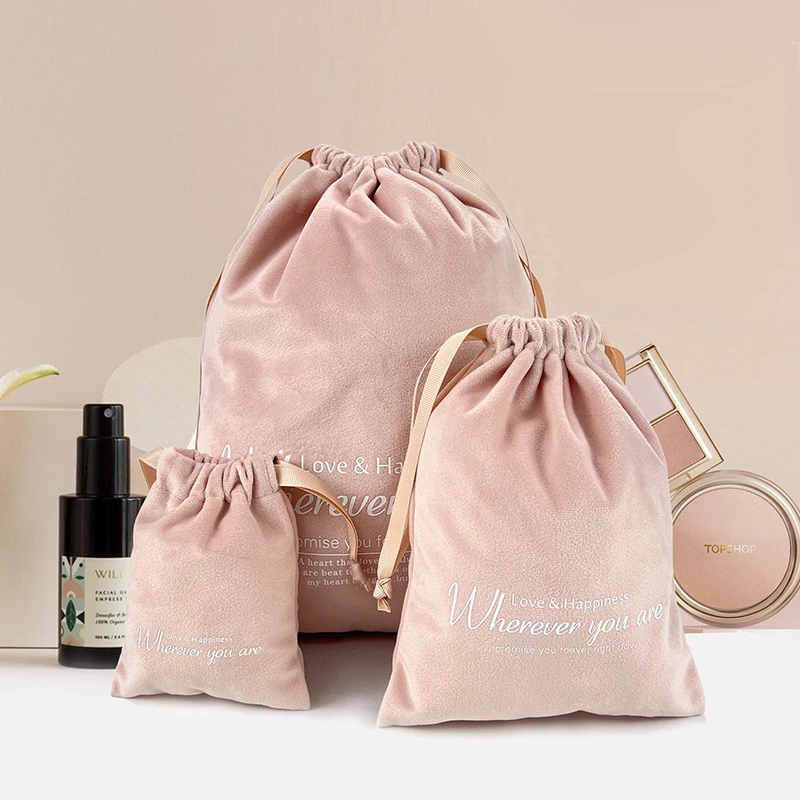Yile Custom Logo Pink Luxury Dust Bag for Handbags Travel Storage Pouch Felt Cloth Velvet Drawstring Bags
