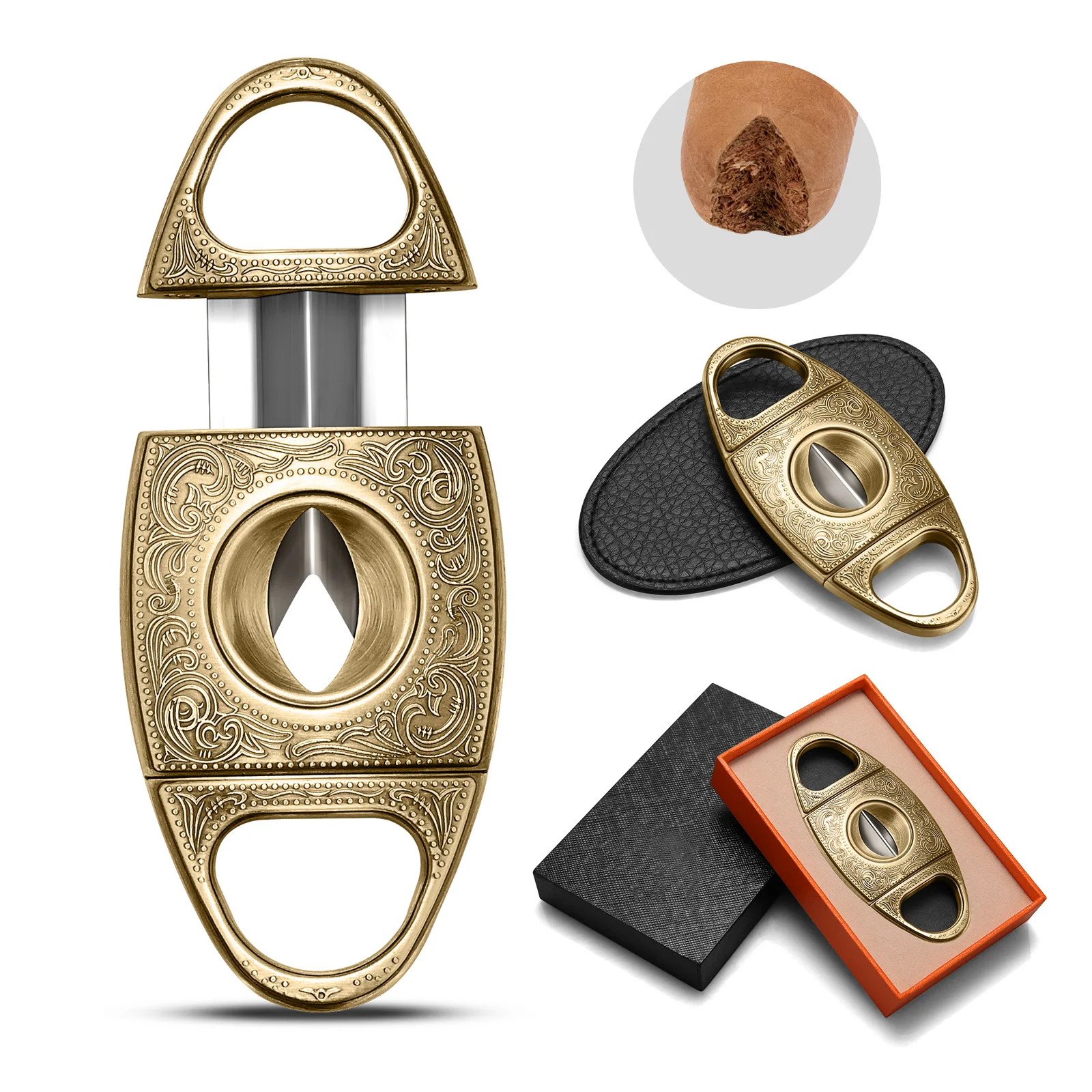 Premium Retro Carved Cigar Cutters Tools Custom Stainless Steel v Cut Sharped Cigar Scissor for Cigar