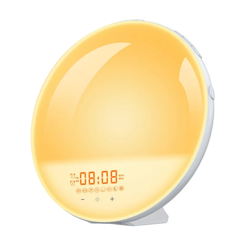 Multifunctional Wake Up Light Sunrise Alarm Clock for Kids/adults, Bedroom with Sunrise Simulation and FM Radio RGB Color Night