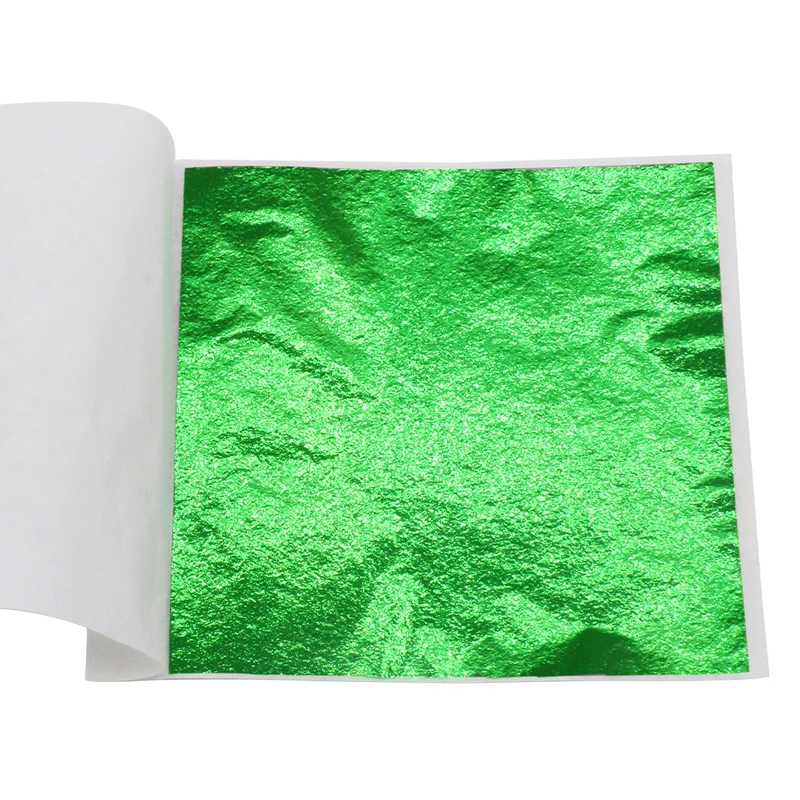 Kinno 8x8.5cm 100 Sheets/Pack Green Leaf Sheet for Frame Nail Crafts Furniture Art Decoration Taiwan Gold Leaf Green Paper Sheet