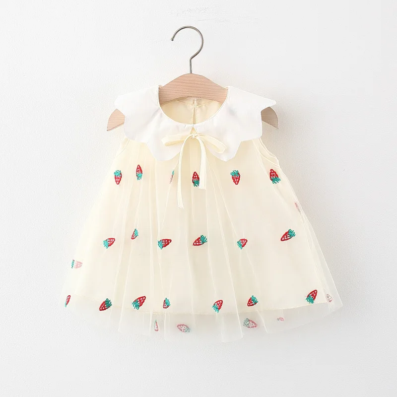 Baby Vest Sleeveless Summer Kiddie Princess Skirt With Strawberry Gauze Beautiful Dress