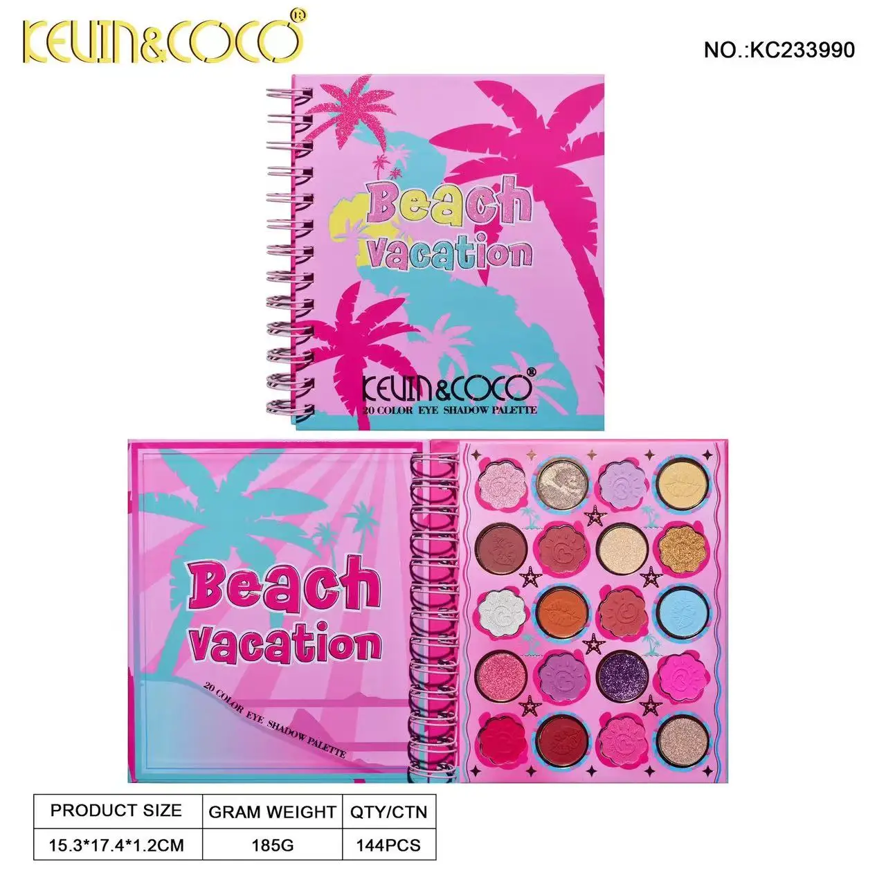 High Appearance KEVIN&COCO20 Color Coil Holiday Beach High Quality Waterproof Sweat proof Coil Fruit Party eye shadow Palette
