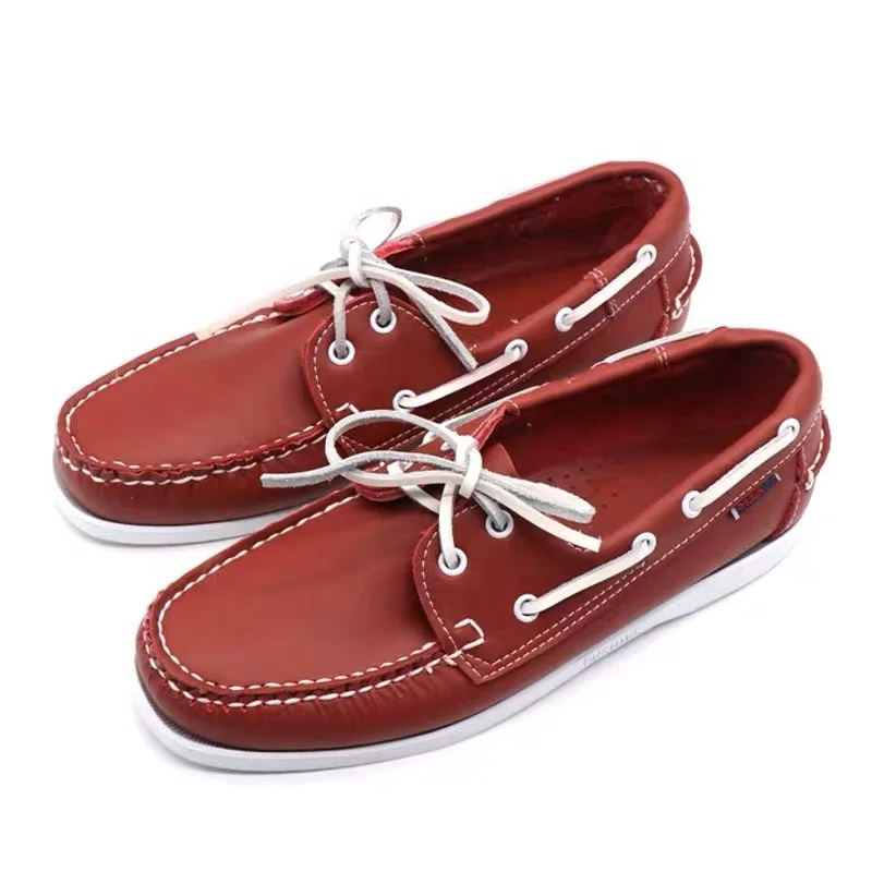 Handmade Wine Genuine Leather Loafers Moccasin Gommino Casual Retro Loafers Lazy Driving Walking Fashion Men Women Boat Shoes