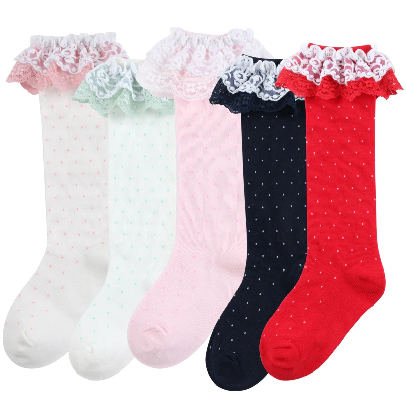 Двухслойные кружевные детские носки, милые хлопковые носки с оборками для девочек, детские кружевные гольфы