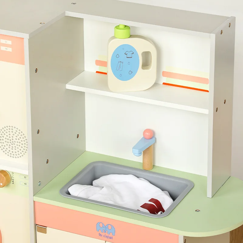 Toddler Wooden Pretend Role Play Game Toy Laundry Machine Kids Early Educational Wooden Simulation Washing Machine Toy