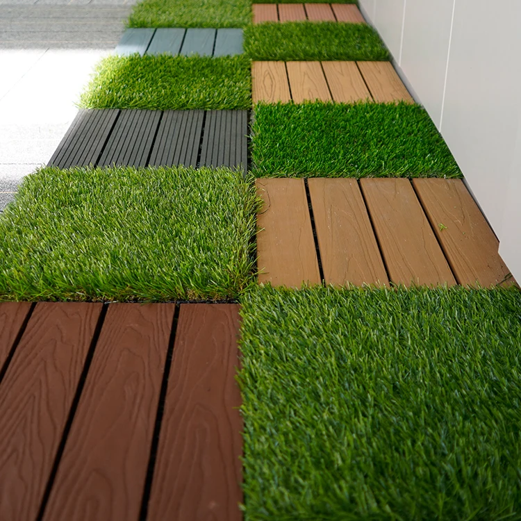 30*30cm Self-draining Artificial Grass Deck Tiles Interlocking Synthetic Turf Puzzle Tiles for Pet Indoor Outdoor Flooring Decor