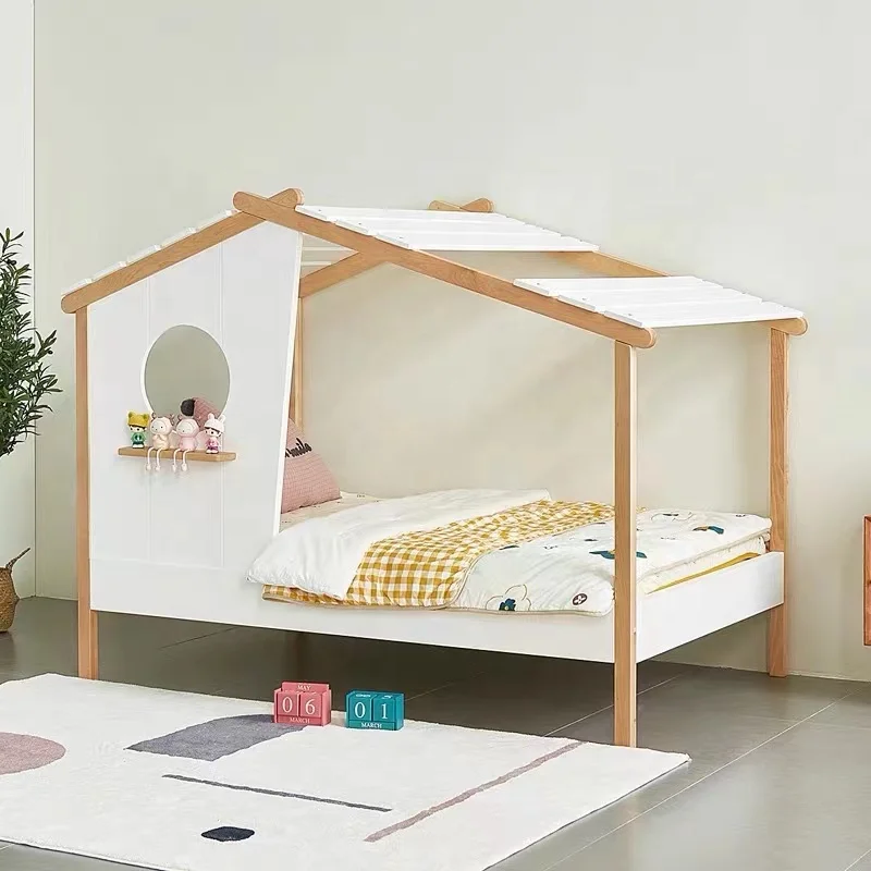 Tree house bed wood children bedroom furniture in single size with window and trundle bed