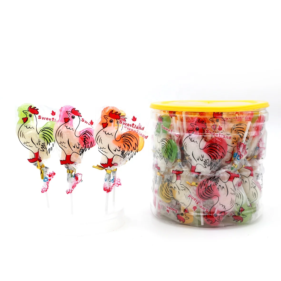 chinese halal display  box package  fruit flavor sweet chicken cock shaped lollipop hard candy companies