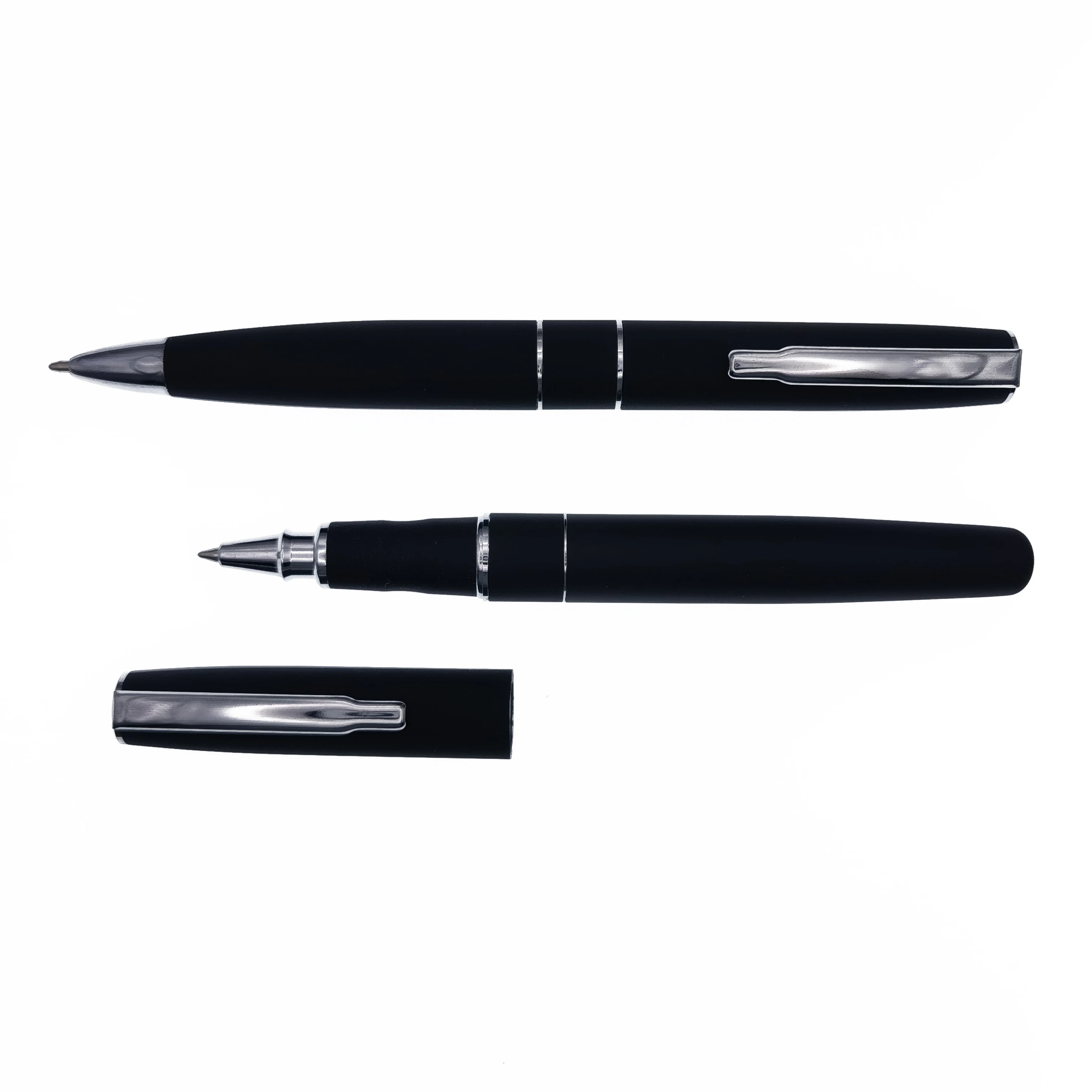 Wholesale factory fashion black stainless steel ink roller ball pen with custom logo