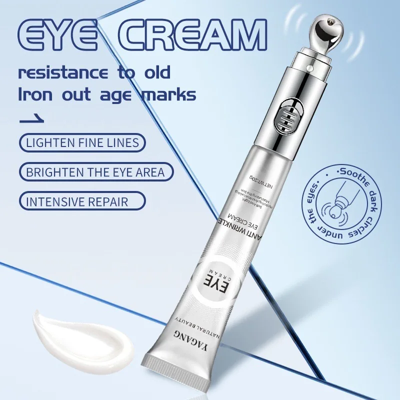 Private Label Moisturizer Repair Under Eye Cream With Vibrating Massager For Eye Bags Removal Anti Wrinkle Tightening