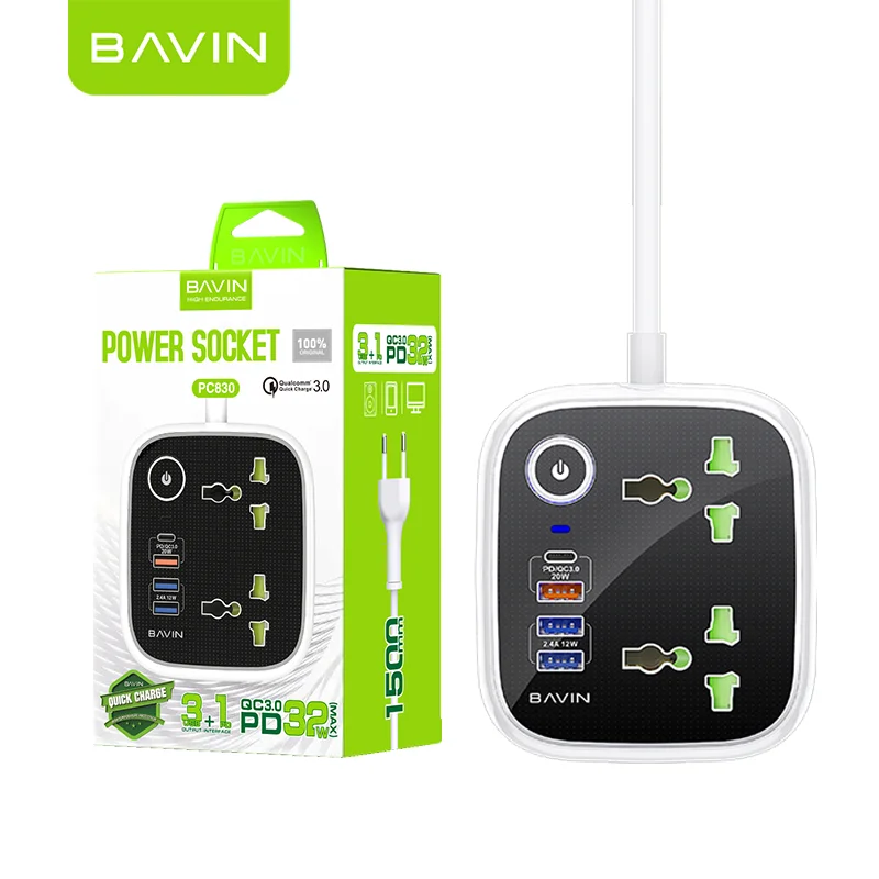 BAVIN USB PD QC3.0 Socket Fast Charging Office Home Desktop Laptop Mobile Cell Phone USB EU Plug Power Socket PC830Y