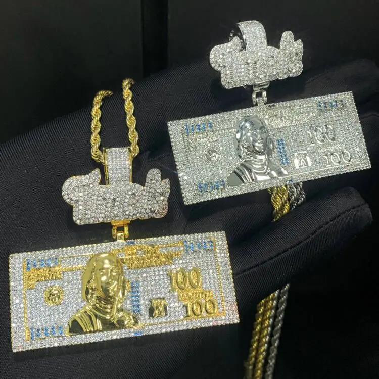 Time Is Money Dollar Pendant Necklace Iced Out Bling Cubic Zirconia Charm Men Women Fashion Hip Hop Jewelry
