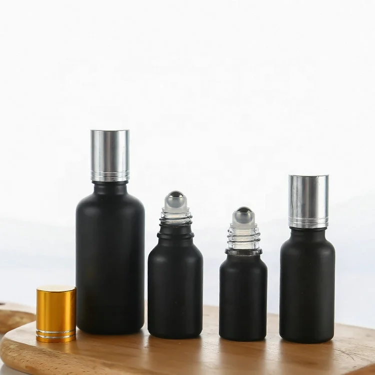 10ml 15ml 20ml 30ml 50ml 100ml Matte Black Glass Roll on Bottles Stainless Steel Roller Ball for Perfume Essential Oil