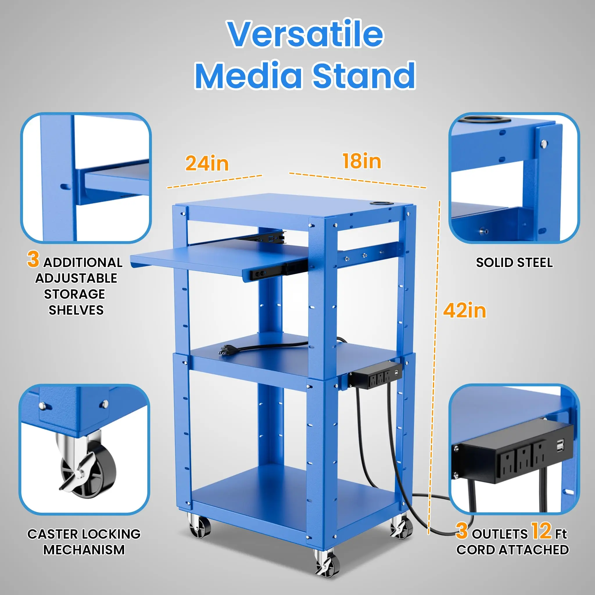 Tool Cart Trolley ODM Multifunctional Easy to Install Matt Carbon Steel Rolling Tool Cart with Power Strip and Casters