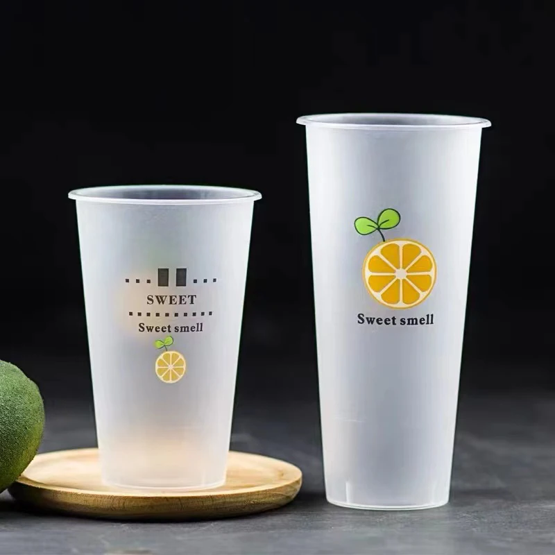 Plastic Disposable 500ml 700ml Custom logo Print Milk Tea Cup Disposable pp Injection Boba Bubble Tea Cup