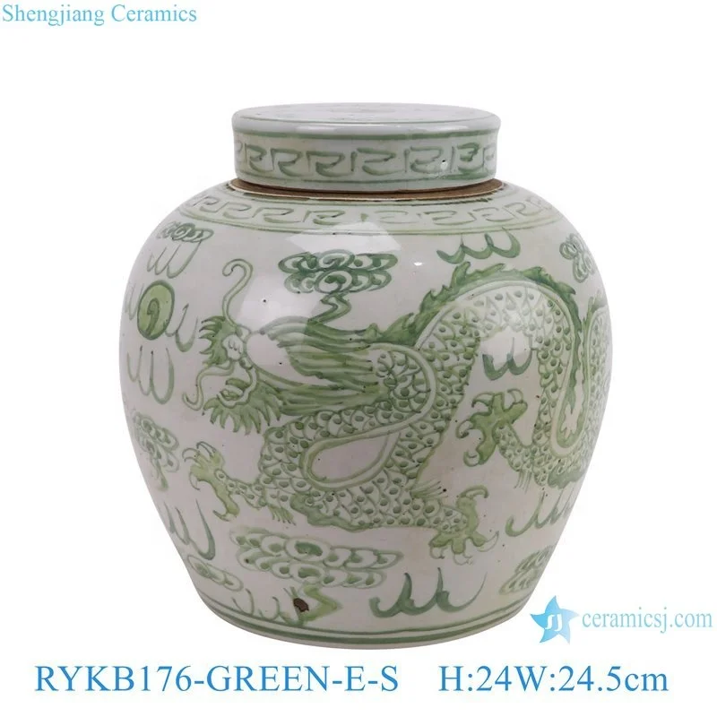 RYKB176-GREEN-RED-E-S Jingdezhen high quality antique porcelain dragon pattern storage decorative ceramic pot