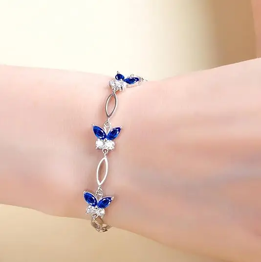 Butterfly Blue Gems Stone Moissanite Necklace 925 Sterling Silver White Rhodium Plated 18K Gold Necklace for Teenager Gold DIA