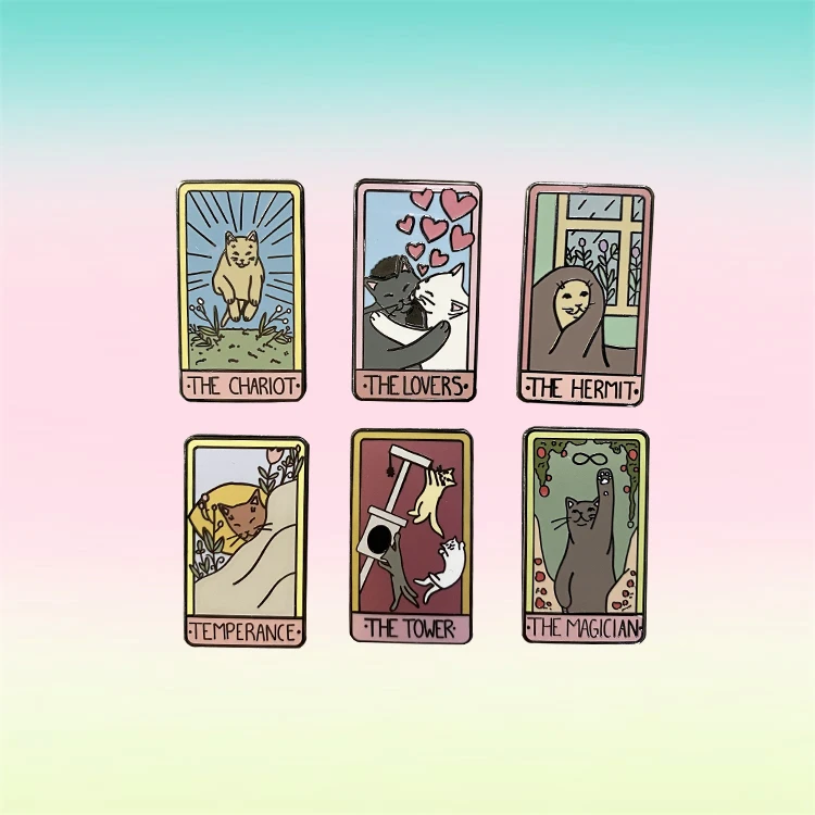 Wholesale Custom Tarot Enamel Pin Badge Card Cup Cat Sun Star Cloud Lapel Pin Badge Enamel Pin For Decoration