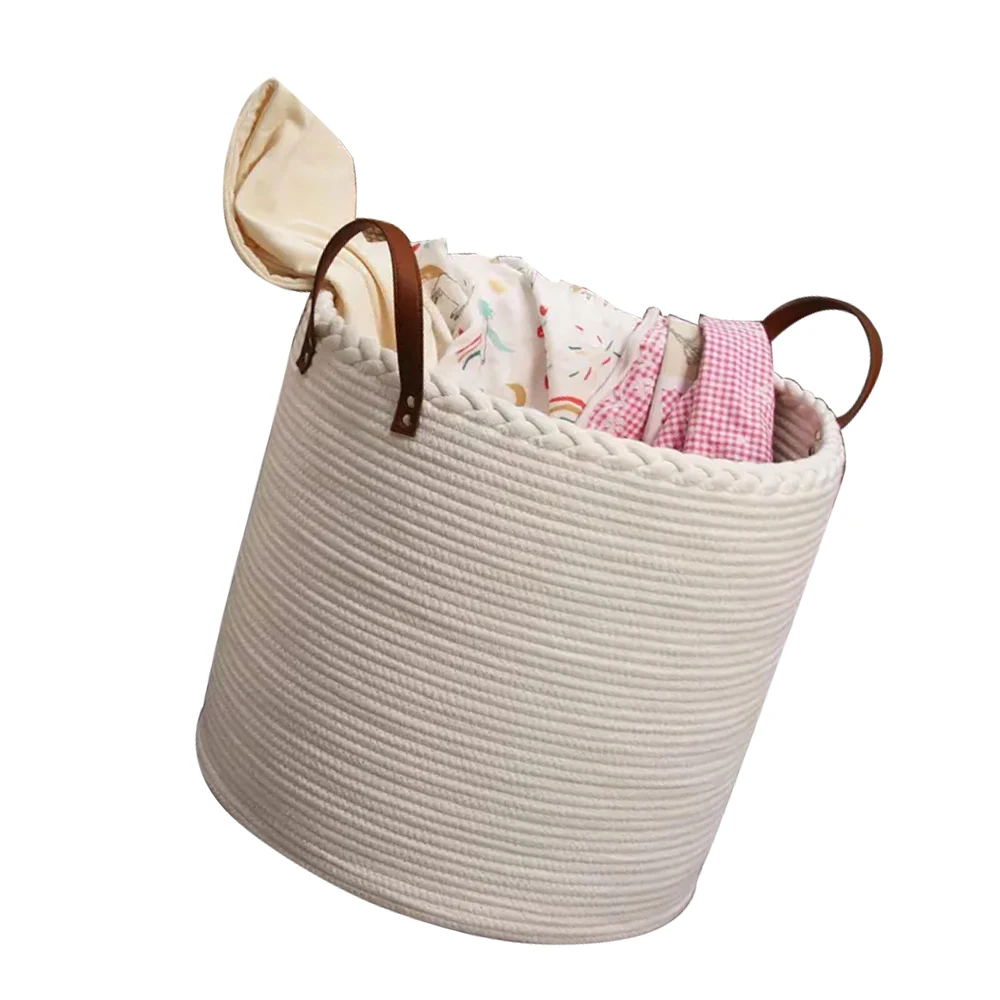 Cotton Rope Woven Laundry Basket Large Dirty Clothes Hamper with Handles for Bedroom Bathroom Nursery