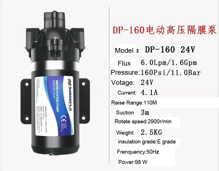 Pressure water Pump Dp-160  Diaphragm water pump 12V  Flow 3.1L/min  Press. 35psi