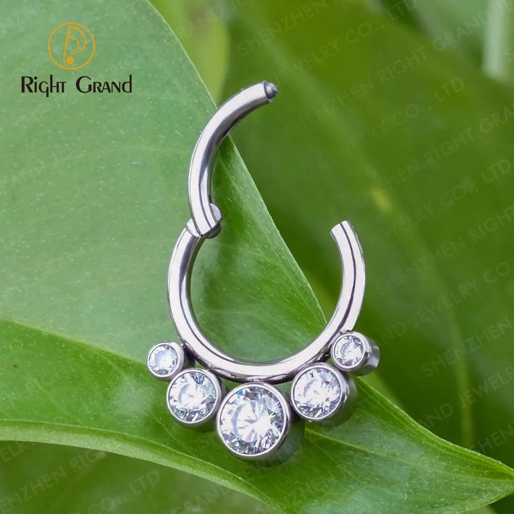 ASTM F136 Titanium Bezel Setting Cubic Zircon Round Nose Clicker Piercing Jewelry