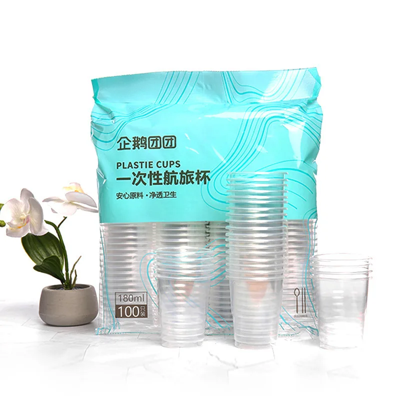 100 Pieces Clear Plastic Disposable Mugs Party Shot Glasses Wine Tea Coffee Cups Jelly Ice Cream Cups
