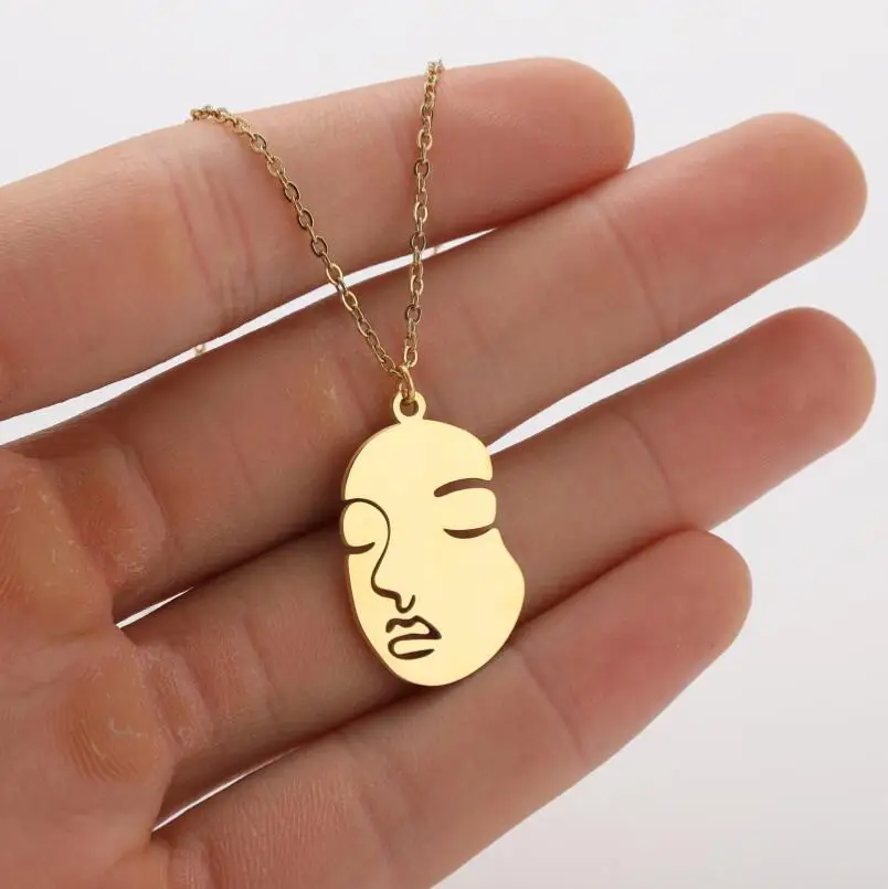 Gold Plated Pendant Necklaces Facial Features Stars Moon Starry Sky Christmas Tree Stainless Steel Necklace