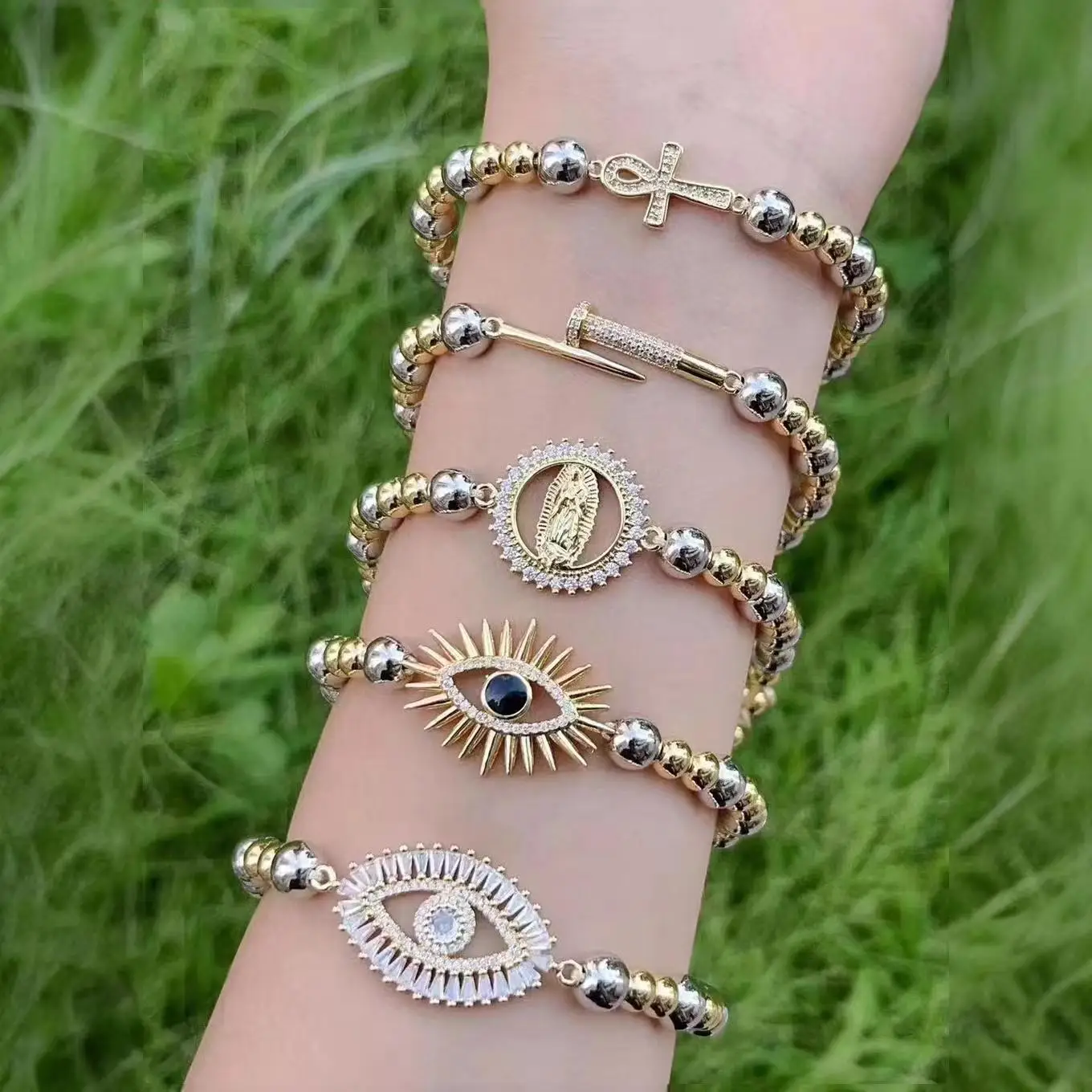 current winning products copper round bead handmade trendy bracelets for women micro macrame jewelry charm bracelet