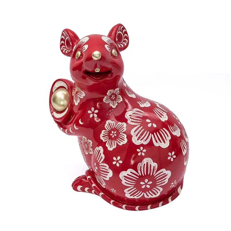 resin cute mouse piggy bank ceramic effected rat statues for holiday gift