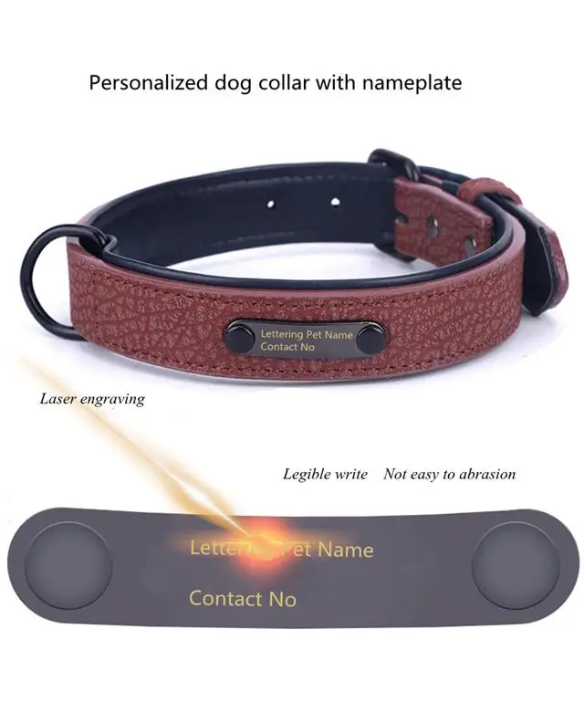 Hot Sale Personalized Name Durable Cow Leather Lettering Nameplate Dog Collar