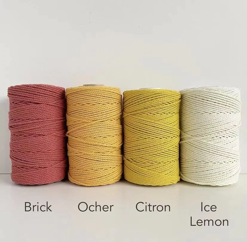 Recycled Natural Twisted Color Macrame Cotton Rope 3mm 4mm Cotton Makramee cord