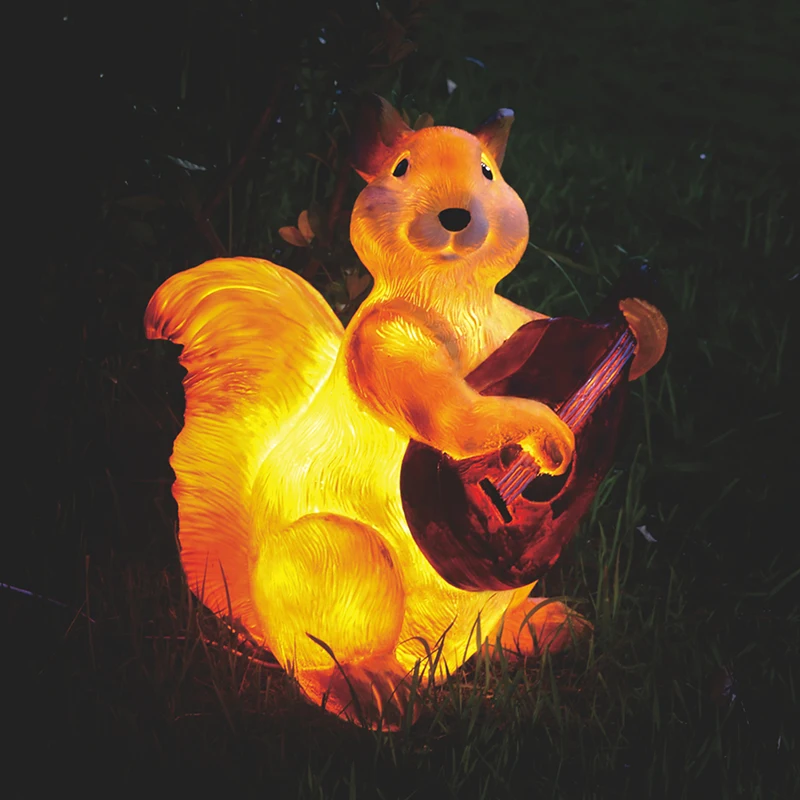 Resin Craft Animal Landscape Garden Decorative Resin Animal Statue Rabbit Squirrel Swan With LED Bulb