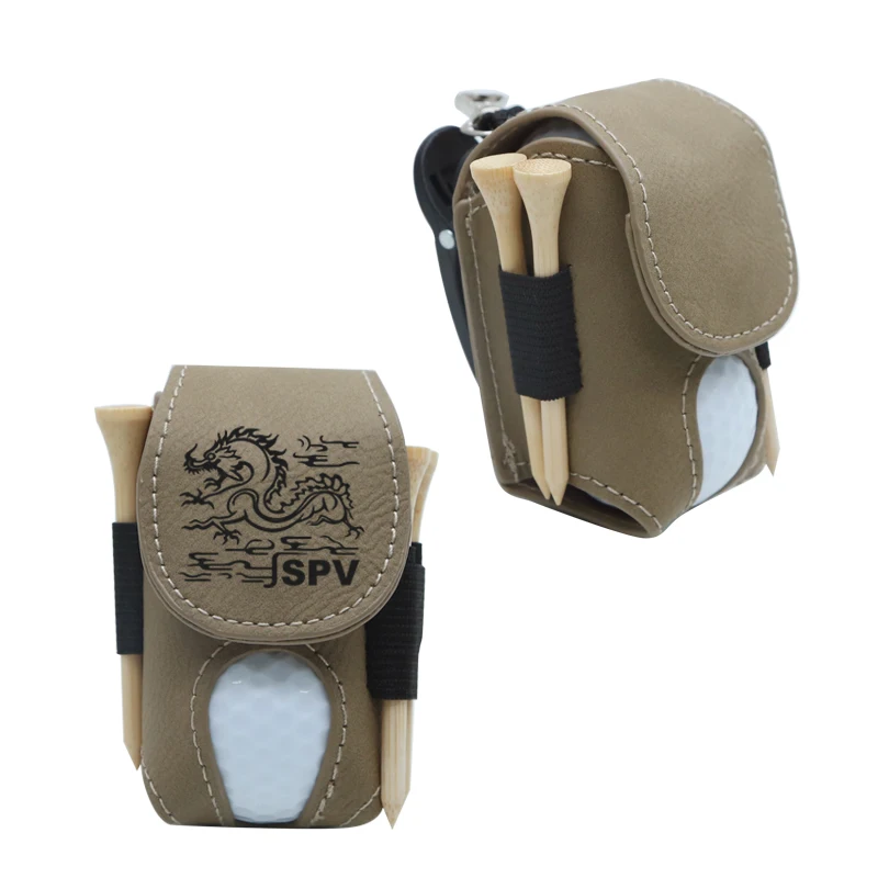 Outdoor Sport Portable Golf Tee Belt Bag Laser Engraving Products Pu Leather Mini Golf Ball Holder