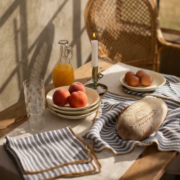 GOTS  Biodegradable  Ultra Soft 100% French Linen Stripe Table Cloth Napkin  Towel  for Home and  Kitchen Restaurant Table Cloth