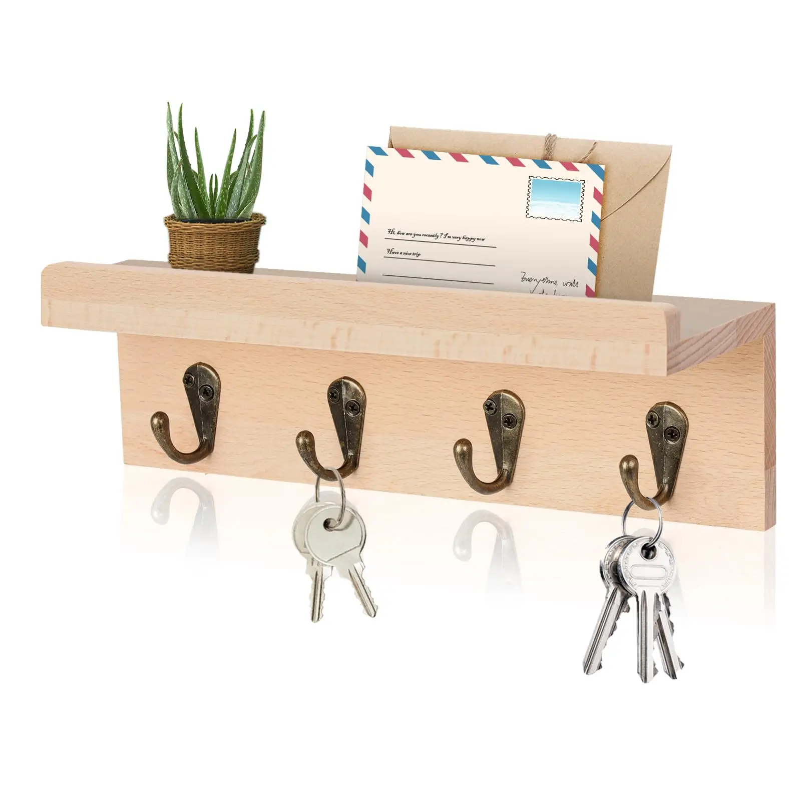 Custom wholesale Decorative Wooden Key Hanger with Shelf for Walls Wooden Key Holder