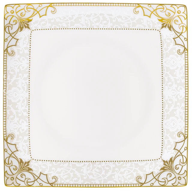 Hot Sale Arab Pakistan Household Gold Rim Bone China Square Luxury Tableware 68 Pcs Dinnerware Sets For Table