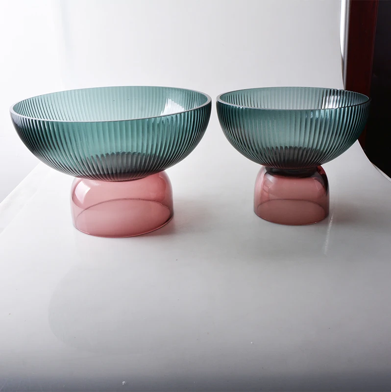 round Glass Pedestal Decorative Fruit and Salad Bowl Centerpiece for Kitchen Display Fruit Bowl Set