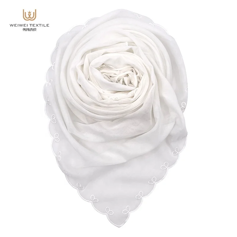 muslim custom floral sulam embroidery tudung cotton voile scarf shawl hand embroidery designs hijab for women