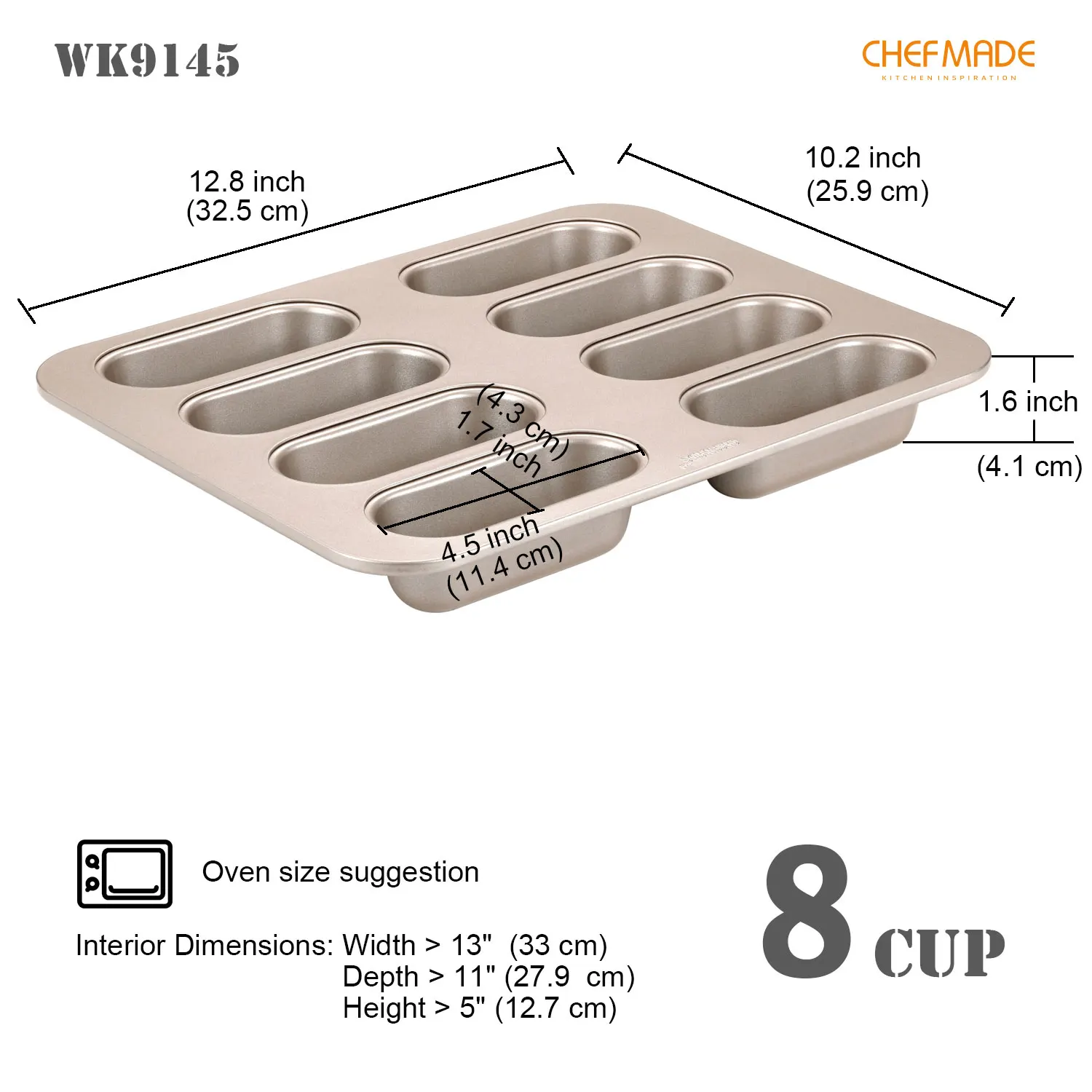 Professional 8 Cups Non-stick Carbon Steel Hot Dog Bun Baking Trays Mould