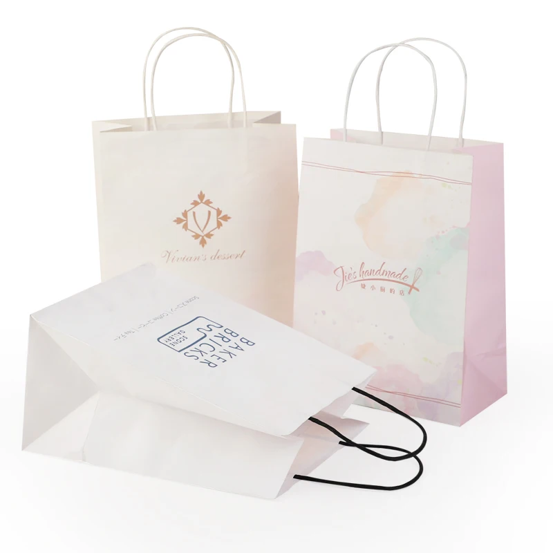 Small Eco Friendly Recycled Cheap Custom Printing LOGO Kraft Shopping Paper Bag For Clothes gift With Twisted Handle