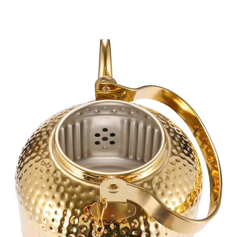 Metal moroccan stainless steel tea pot & kettle with infuser, luxury arabian gold arabic tea pot, wholesale arab teapot kettle