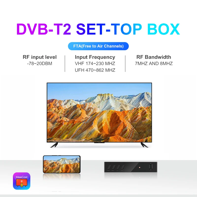 OEM/ODM Заводская поддержка нескольких языков DVB-T2 ТВ цифровые тюнеры бесплатная доставка MeeCast HD DVB T2 приемник приставка