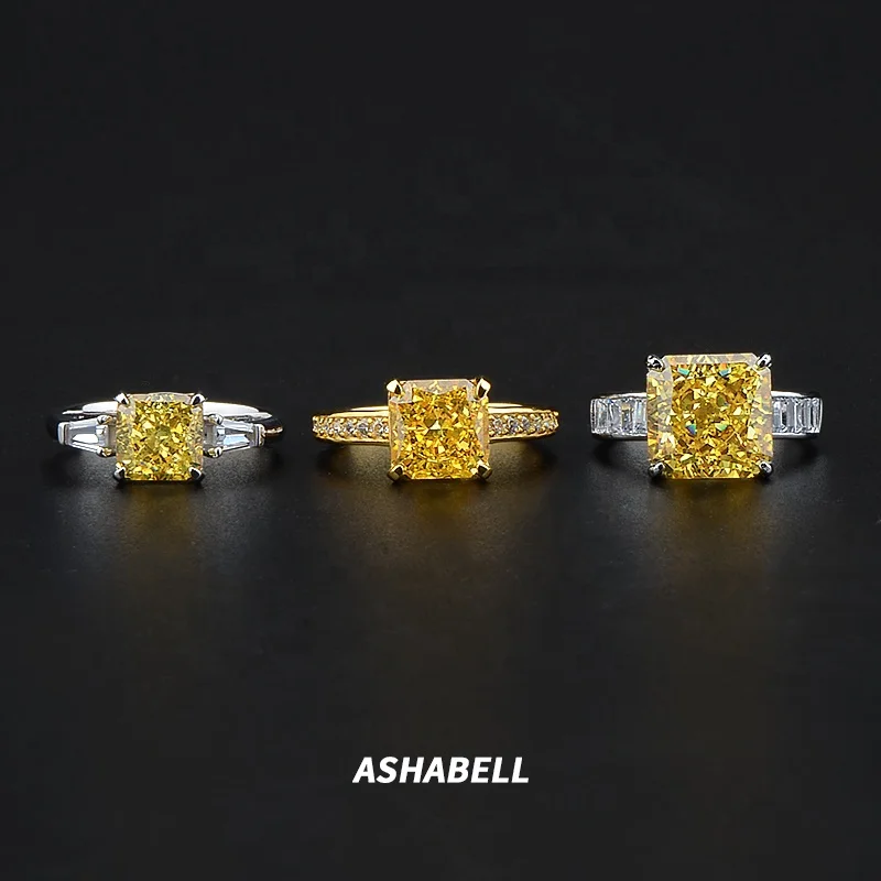 Wholesale Yellow Princess Cut Gemstone Yellow Diamond Zircon Ring Wedding Engagement Rings 925 Sterling Silver Women Ring