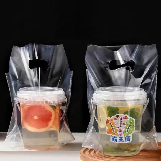 Plastic Coffee Juice Tea Cups Drinking Carrier Take Out Bag transparent Beverage single cup double cup takeaway carry out bag