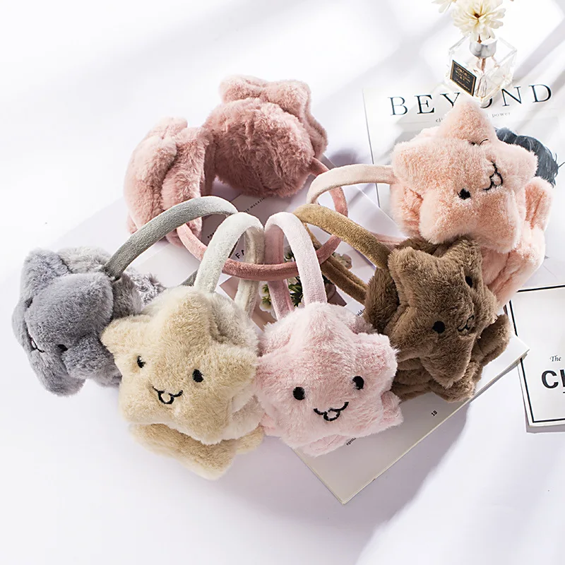 6 colors Cute star shape winter fluffy ear warmers furry earmuffs for kids
