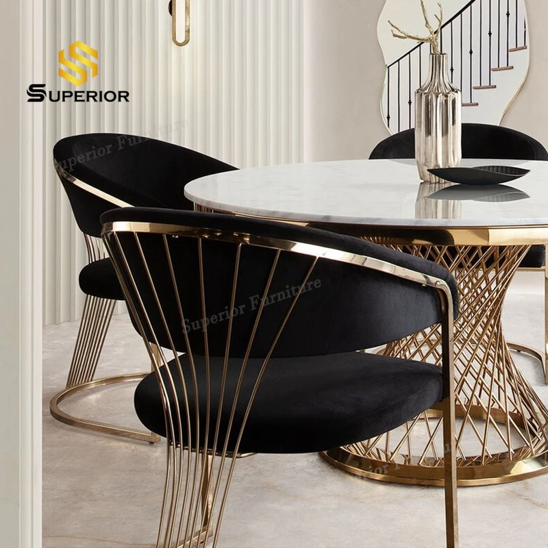 Popular Luxury stainless steel velvet gold dining chair for dinning room sets 8 chairs table furniture