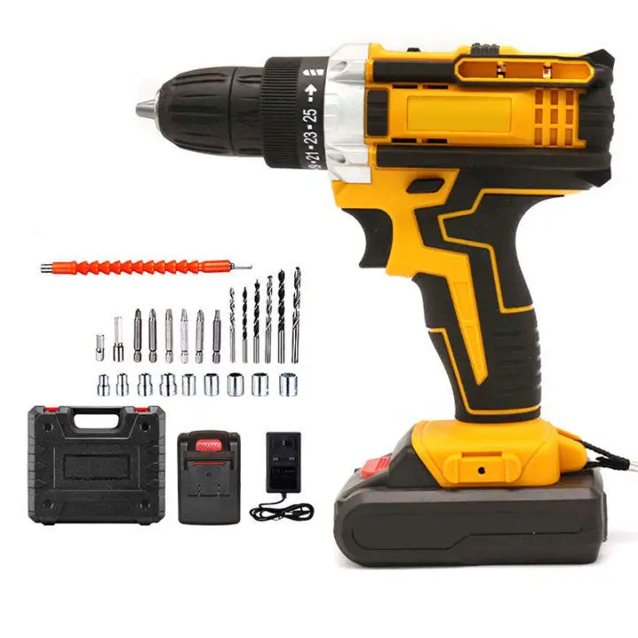 Portable Battery Rechargeable Electric Power Drills 13mm Brush Motor Drilling Machine screwdriver Cordless Drill Power Tool Set